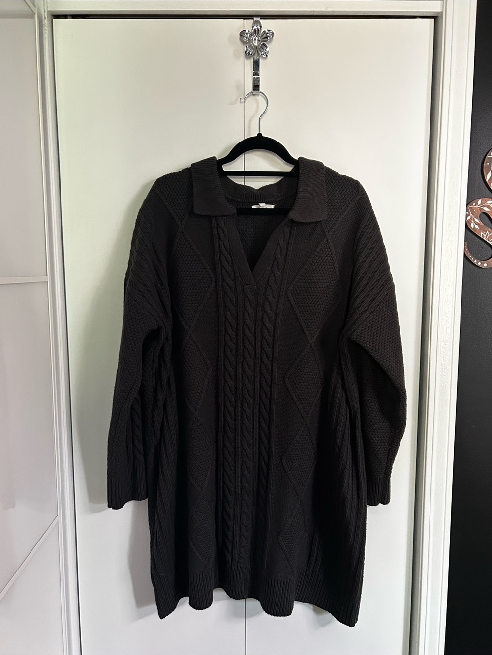 Maurices Dark Grey V-Neck Cable Knit Sweater Dress
